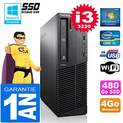 PC Lenovo M92p SFF Core I3-3220 Ram 4Go Disque 480 Go SSD Graveur DVD Wifi W7 - Occasion