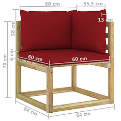 vidaXL Canapé d'angle de jardin avec coussins Bois imprégné de vert pas cher