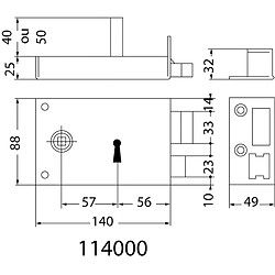 Serrure applique a fouillot 6mm Horizontale Tirant Droit JPM 114000 01 11