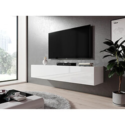 Furnix Meuble tv / meuble suspendu ZIBO 160 cm blanc mat / blanc brillant style moderne avec compartiments fermés