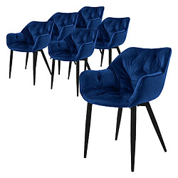 ML-Design Lot de 6 chaises de salle à manger assise bleu foncé en velours pieds métal noir 