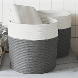 vidaXL Paniers de rangement 2 pcs gris et blanc Ø28x28 cm coton