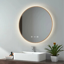 EMKE Miroir lumineux salle de bain rond diamètre 70cm Cadre Doré, Miroir LED avec Interrupteur Tactile, Anti-buée, Horloge et Temperature, Lumière Neutre