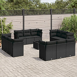 vidaXL Salon de jardin avec coussins 13 pcs noir résine tressée