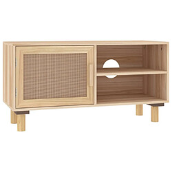 Maison Chic Meuble TV scandinave - Banc TV pour salon Marron 80x30x40cm Bois de pin massif et rotin naturel -MN31976