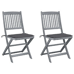 Maison Chic Lot de 2 Chaises pliables d'extérieur avec coussins | Chaises de jardin | Fauteuil Relax Bois d'acacia -GKD25345