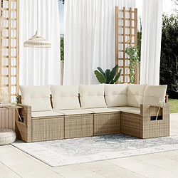 vidaXL Salon de jardin avec coussins 5 pcs beige résine tressée 