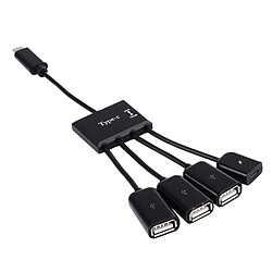 Wewoo Hub USB 2.0 Câble USB 2.0 OTG 4 ports USB-C / Type-C vers USB à 3 avec alimentation Micro USB