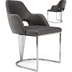 Vivenla Lot de 2 chaises de salle à manger design en velours coloris Gris foncé avec piètement en acier argenté L. 55 x P. 55 x H. 85 cm collection LEONARDO 