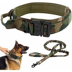 Elixir Collier de Chien Tactique Militaire Collier K9 Réglable en Nylon avec Poignée de Commande, Boucle en Métal, Collier de Chien et Laisse de Chien Bungee Tactique Entraînement de Chasse, Camouflage, L