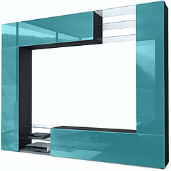 Mpc Combinaison Murale Blanche Et Turquoise Corps Mat Et Façades Laquées + LED Bleu 183 X 262 X 37