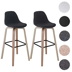 Mendler 2x tabouret de bar Palmdale, chaise de comptoir avec dossier ~ tissu, gris foncé