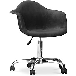 ICONIK INTERIOR Fauteuil pivotant de bureau en velours rembourré avec roulettes - Grev Noir