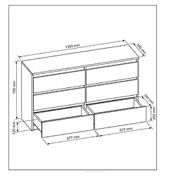 3xeLiving Commode Sieboard DEMII avec 6 tiroirs en chêne sonoma, 140 cm