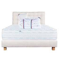 Acheter LUXURY LITERIE Ensemble matelas Thermotec 140x200 cm + sommier beige ep20cm + 2 oreillers + couette + Tête de Lit