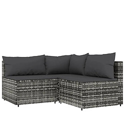 vidaXL Salon de jardin 3 pcs avec coussins Gris Résine tressée