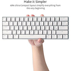 Chrono Clavier de jeu mécanique sans fil 60% RK61, clavier mécanique Bluetooth ultra-compact avec 10 heures d'autonomie et commutateurs bleus, compatible pour une connexion multi-appareils(blanc)