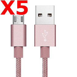 X5 Câble Metal Nylon Renforcé Chargeur USB/Micro USB Longueur 2m Couleur Rose Compatible Samsung LG Sony Wiko Blackberry Motorola Asus Huawei Honor Xiaomi Oppo Archos TEENO X5 Little Boutik®