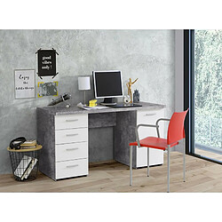 Meubletmoi Bureau blanc avec 4 tiroirs et 1 porte, finition béton gris - ALVIN