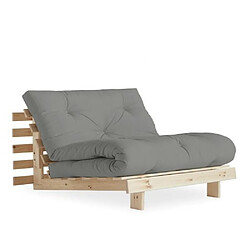 Inside 75 Fauteuil convertible futon ROOTS pin naturel coloris gris couchage 90 x 200 cm. 