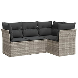 vidaXL Salon de jardin 4 pcs avec coussins gris clair résine tressée