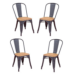 Nest Dream Pack de 4 chaises en métal avec assises en bois - Bistro 