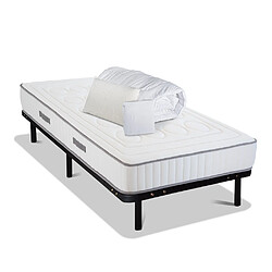 Olympe Literie Pack Cristal Pack Prêt à dormir CRISTAL 90x200 cm | Matelas Mémoire de forme + Sommier Métal + Accessoires