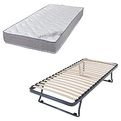 Ebac Sommier gigogne + matelas Wave - 90x190 - Mousse - 20 lattes bois - Gain de place 