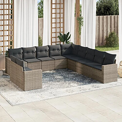 Maison Chic Salon de jardin 11 pcs avec coussins | Ensemble de Table et chaises | Mobilier d'Extérieur gris résine tressée -GKD93496