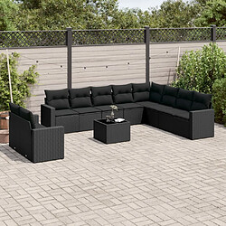 vidaXL Salon de jardin 11 pcs avec coussins noir résine tressée