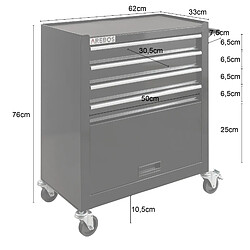 AREBOS Chariot d'Atelier Chariot à Outils 4 Tiroirs + Grand Compartiment Noires pas cher