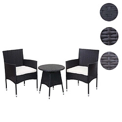 Mendler Ensemble de balcon en polyrotin HWC-G27, ensemble de jardin, 2x fauteuil+table ~ anthracite, coussin crème