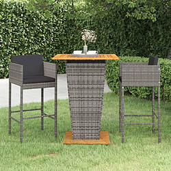 Maison Chic Ensemble de bar de jardin 3 pcs et coussins,Table + chaises + coussins de jardin Résine tressée Gris -GKD524486