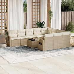 vidaXL Salon de jardin 11 pcs avec coussins beige résine tressée 