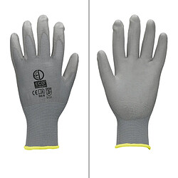 ECD Germany 12 Paires de Gants de Travail en PU - Taille 8-M - Couleur Gris - Élastique - Protection Usages Multiples - pour Mécanicien Constructeurs Travail de Jardin Bricolage Activités Montage