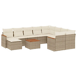 vidaXL Salon de jardin 11 pcs avec coussins beige résine tressée