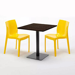 Avis Grand Soleil Table Carrée 70x70 Effet Bois avec 2 Chaises Colorées Ice Melon - Jaune