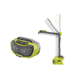 Pack RYOBI Radio d'atelier stéréo 18V OnePlus R18RH-0 - Lampe led modulable 18V OnePlus 850 Lumens R18ALF-0