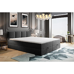 Avis TRADA Lit adulte rembourré ROYAL avec rangement et matelas ressorts intégré dans le cadre du lit en 140×200 gris foncé