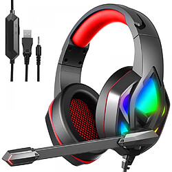 General Casque de jeu filaire , Coussin en mousse à mémoire de forme léger et ultra doux , Surround tridimensionnel intelligent , Casque gamer filaire avec son surround avec suppression du bruit(rouge) 