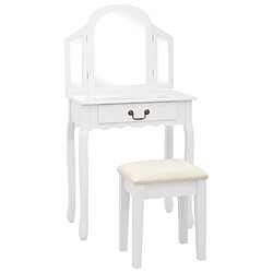 vidaXL Coiffeuse et tabouret Blanc 65x36x128 cm Bois de paulownia MDF