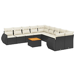 vidaXL Salon de jardin 11 pcs avec coussins noir résine tressée