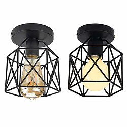 Lot de 2 STOEX Retro Plafonnier Industrielle en Métal Carré Fer Noir, Suspension Cage Cube Luminaire E27 pour Salon Chambre Café Bar Restaurent Entrée Couloir (Noir) 