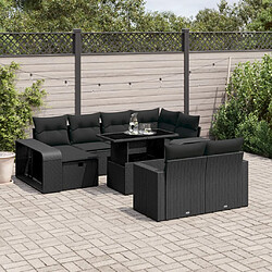 vidaXL Salon de jardin 11 pcs avec coussins noir résine tressée