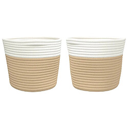 Avis vidaXL Paniers de rangement 2 pcs beige et blanc Ø24x18 cm coton