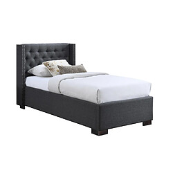 Acheter Vente-Unique Lit coffre 90 x 200 cm avec tête de lit capitonnée - Tissu - Gris + Matelas - MASSIMO