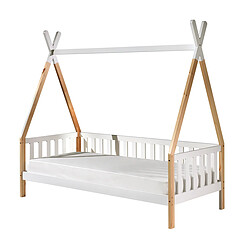 VIPACK Lit tipi barrière 90x200 sommier inclus - Bois et blanc