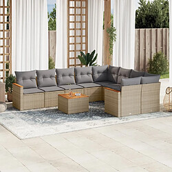 vidaXL Salon de jardin avec coussins 10 pcs beige résine tressée