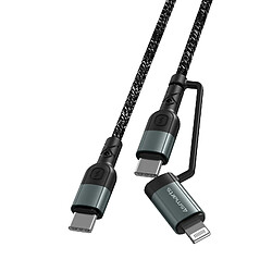 Câble 2 en 1 Lightning + USB-C Transfert Charge 1.5m 4Smarts ComboCord CL Noir