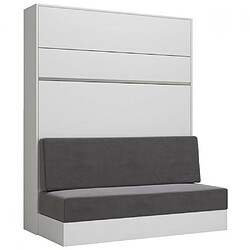 Inside 75 Armoire lit escamotable GENIUS SOFA blanc mat canapé gris couchage 160*200 